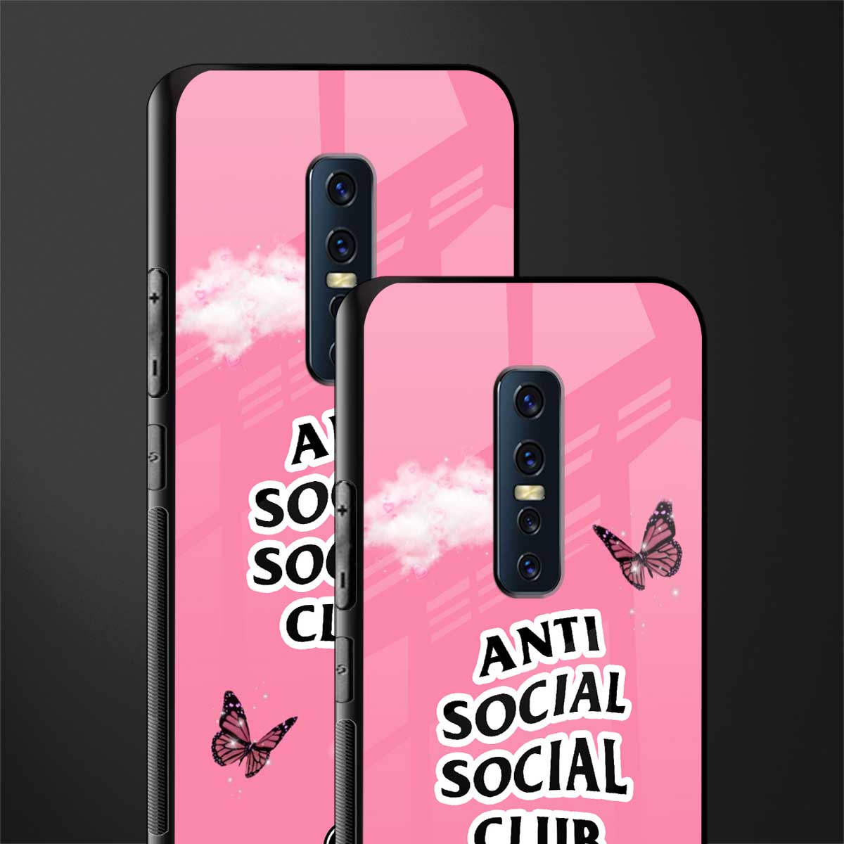 anti social social club pink edition glass case for vivo v17 pro image-2