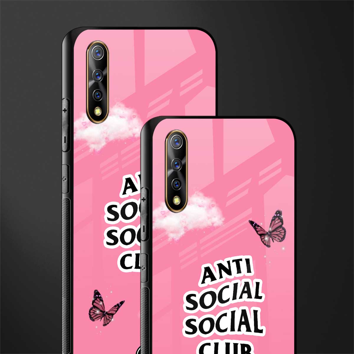 anti social social club pink edition glass case for vivo s1 image-2