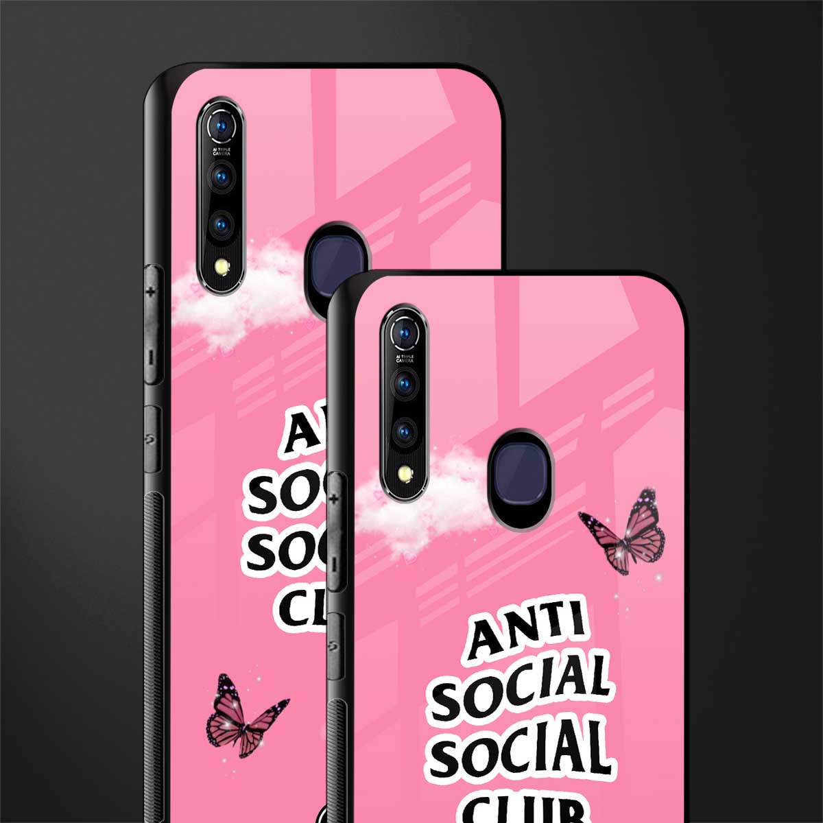 anti social social club pink edition glass case for vivo z1 pro image-2