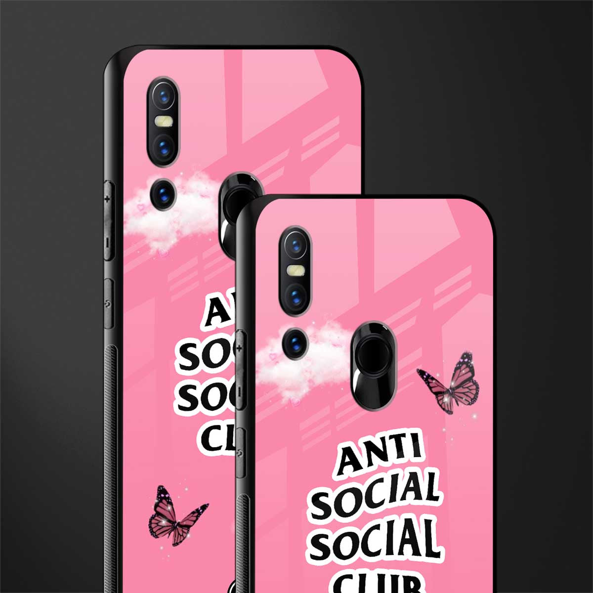 anti social social club pink edition glass case for vivo v15 image-2