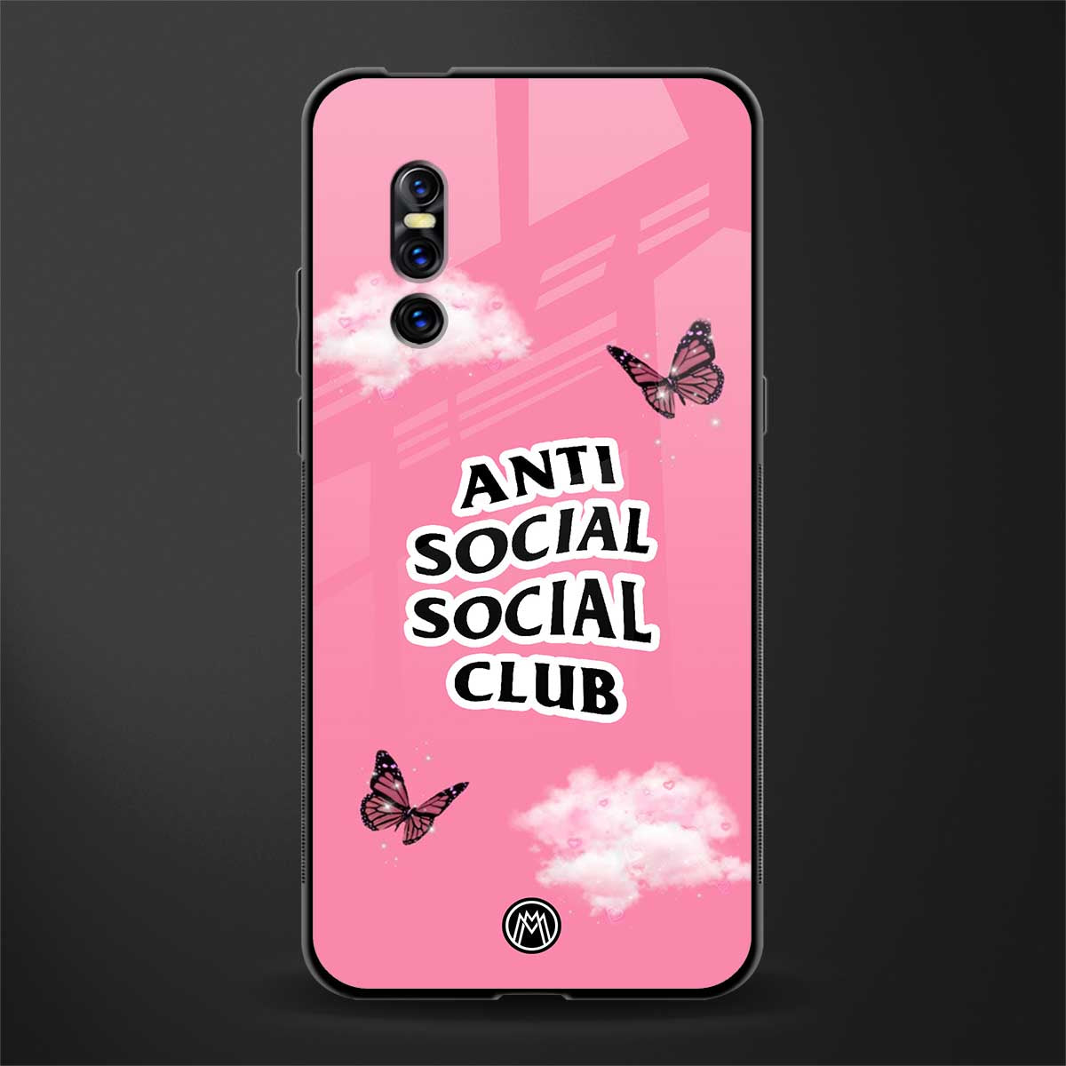 anti social social club pink edition glass case for vivo v15 pro image