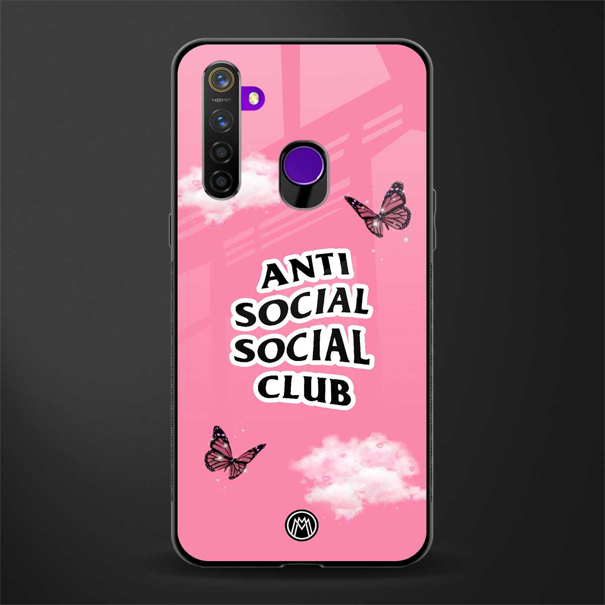 anti social social club pink edition glass case for realme 5 image