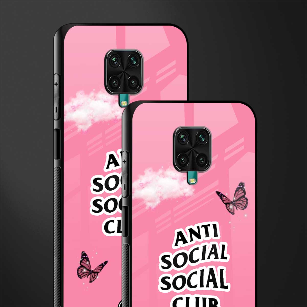 anti social social club pink edition glass case for redmi note 9 pro image-2