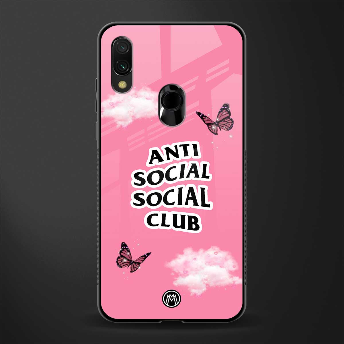 anti social social club pink edition glass case for redmi y3 image