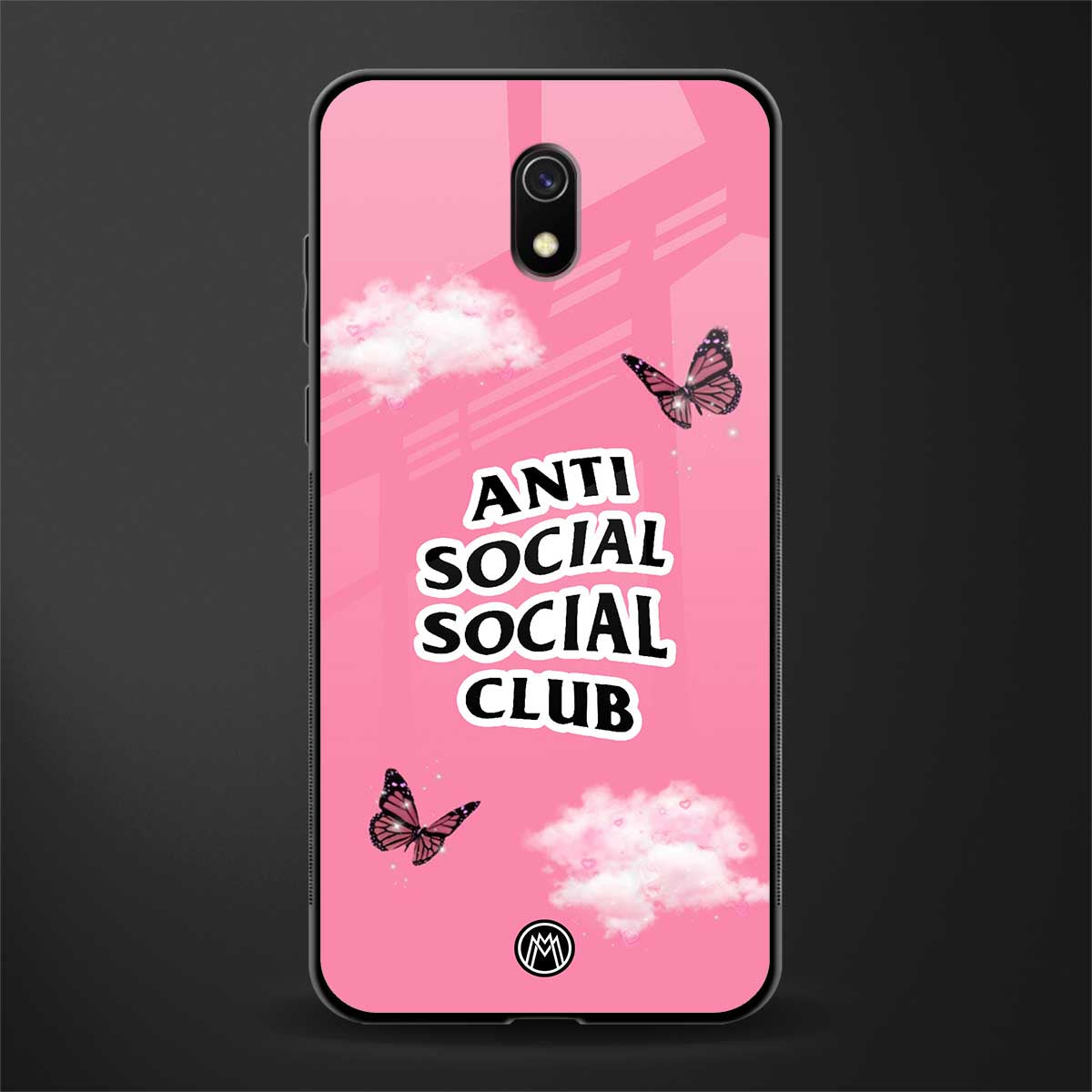 anti social social club pink edition glass case for redmi 8a image