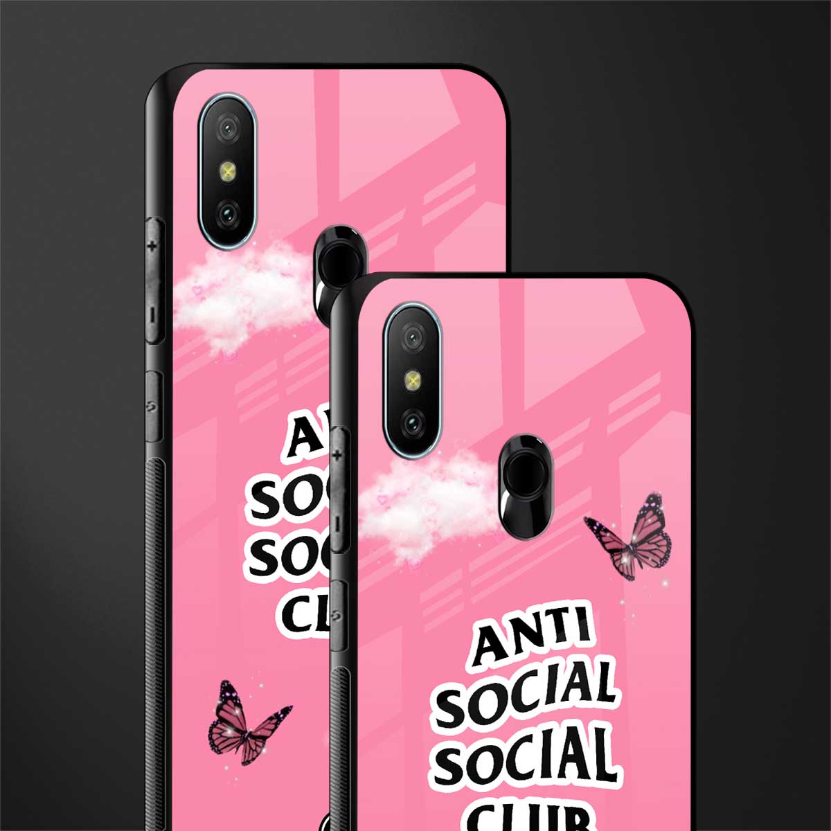 anti social social club pink edition glass case for redmi 6 pro image-2