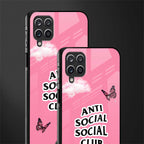 anti social social club pink edition back phone cover | glass case for samsung galaxy a22 4g
