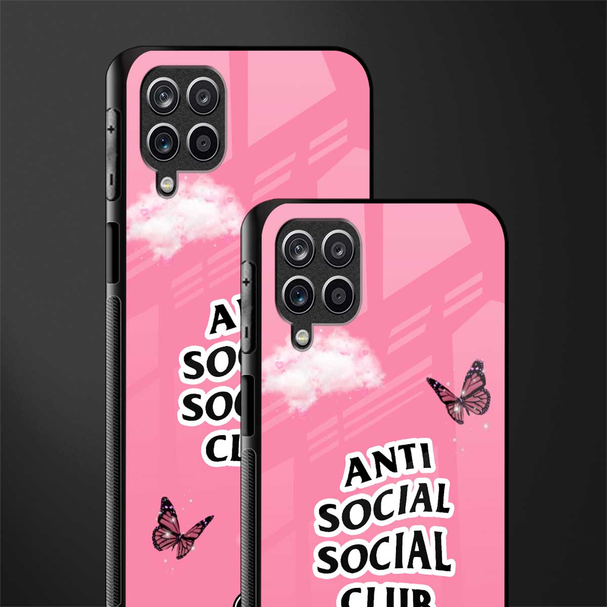 anti social social club pink edition back phone cover | glass case for samsung galaxy a22 4g