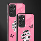 anti social social club pink edition glass case for samsung galaxy s22 ultra 5g image-2
