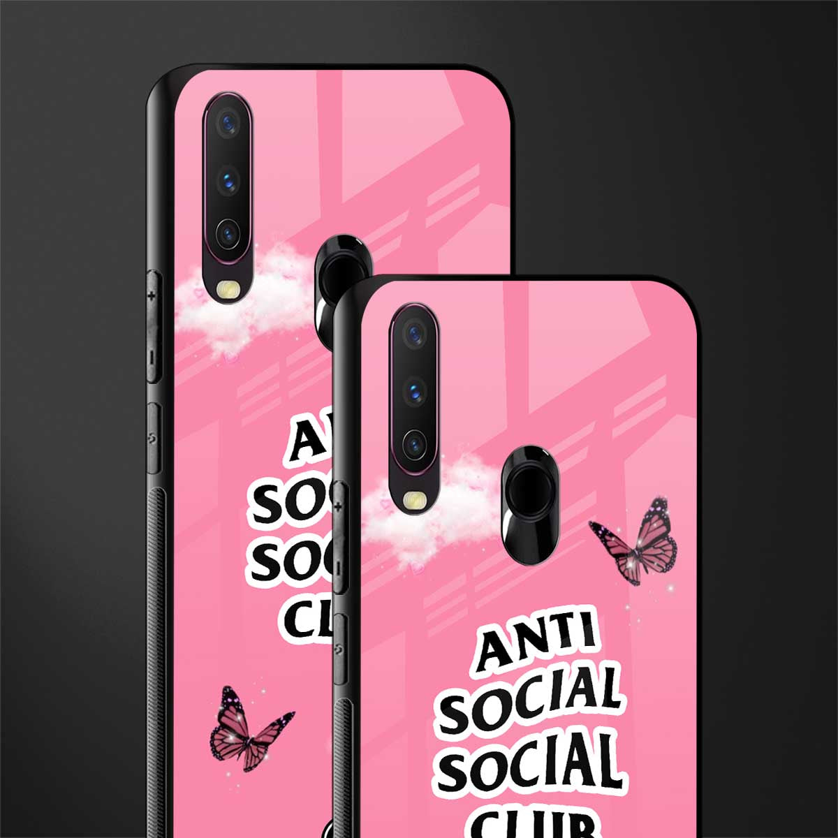 anti social social club pink edition glass case for vivo y17 image-2