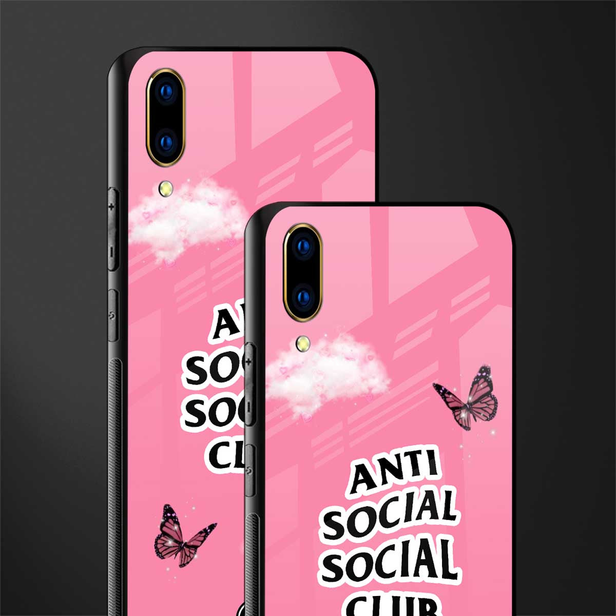 anti social social club pink edition glass case for vivo v11 pro image-2