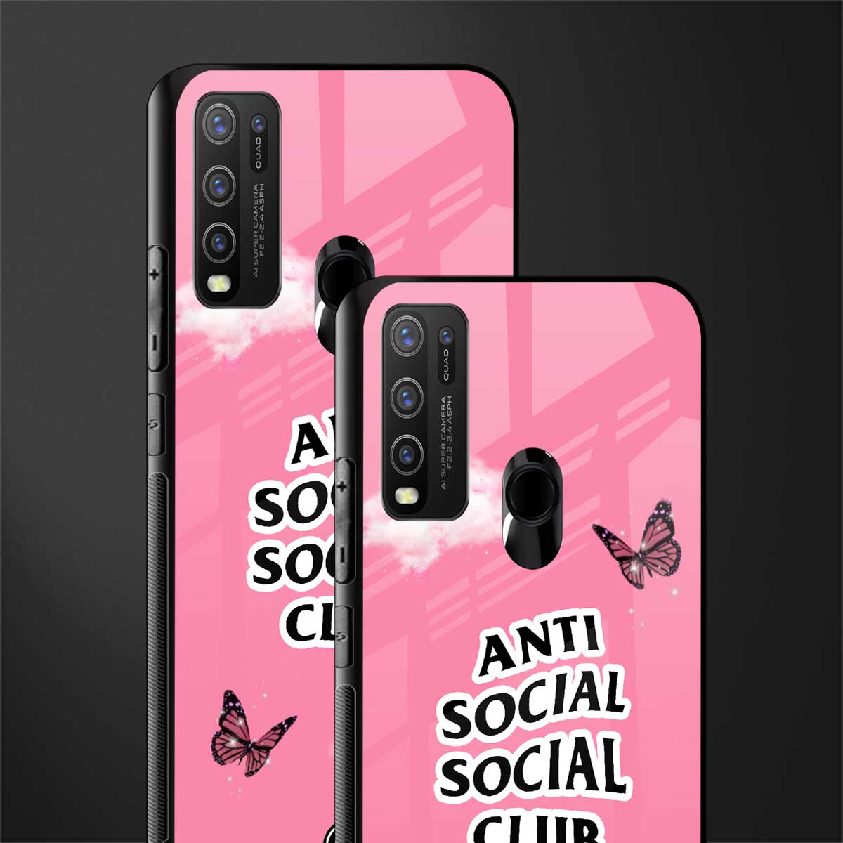 anti social social club pink edition glass case for vivo y30 image-2