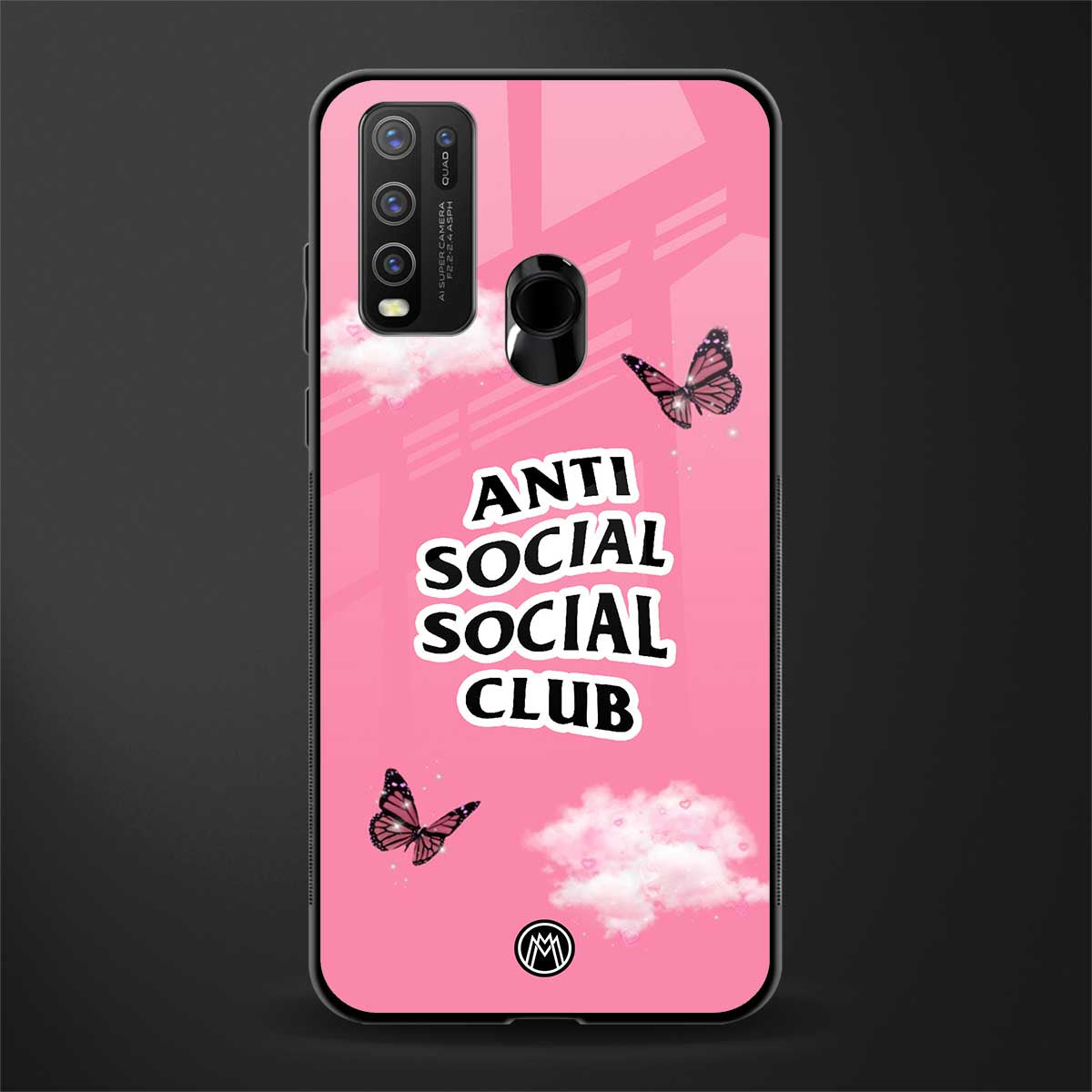 anti social social club pink edition glass case for vivo y30 image