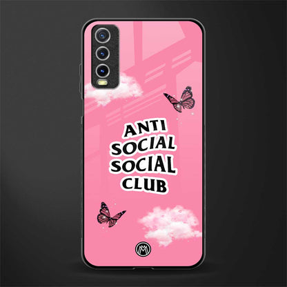 anti social social club pink edition glass case for vivo y20 image