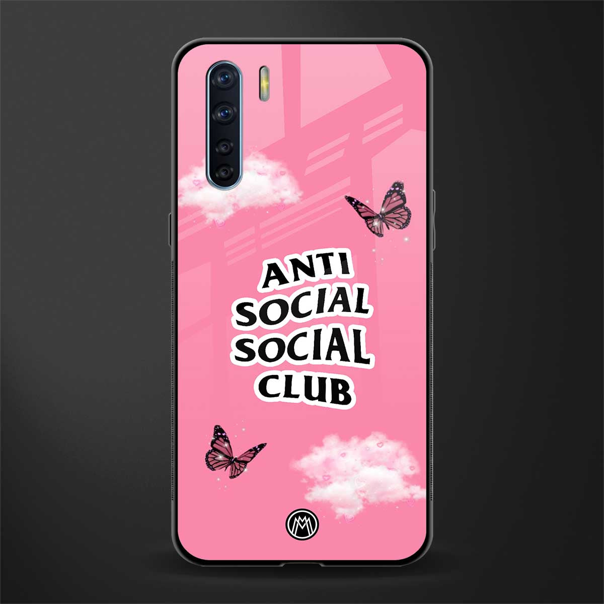 anti social social club pink edition glass case for oppo f15 image