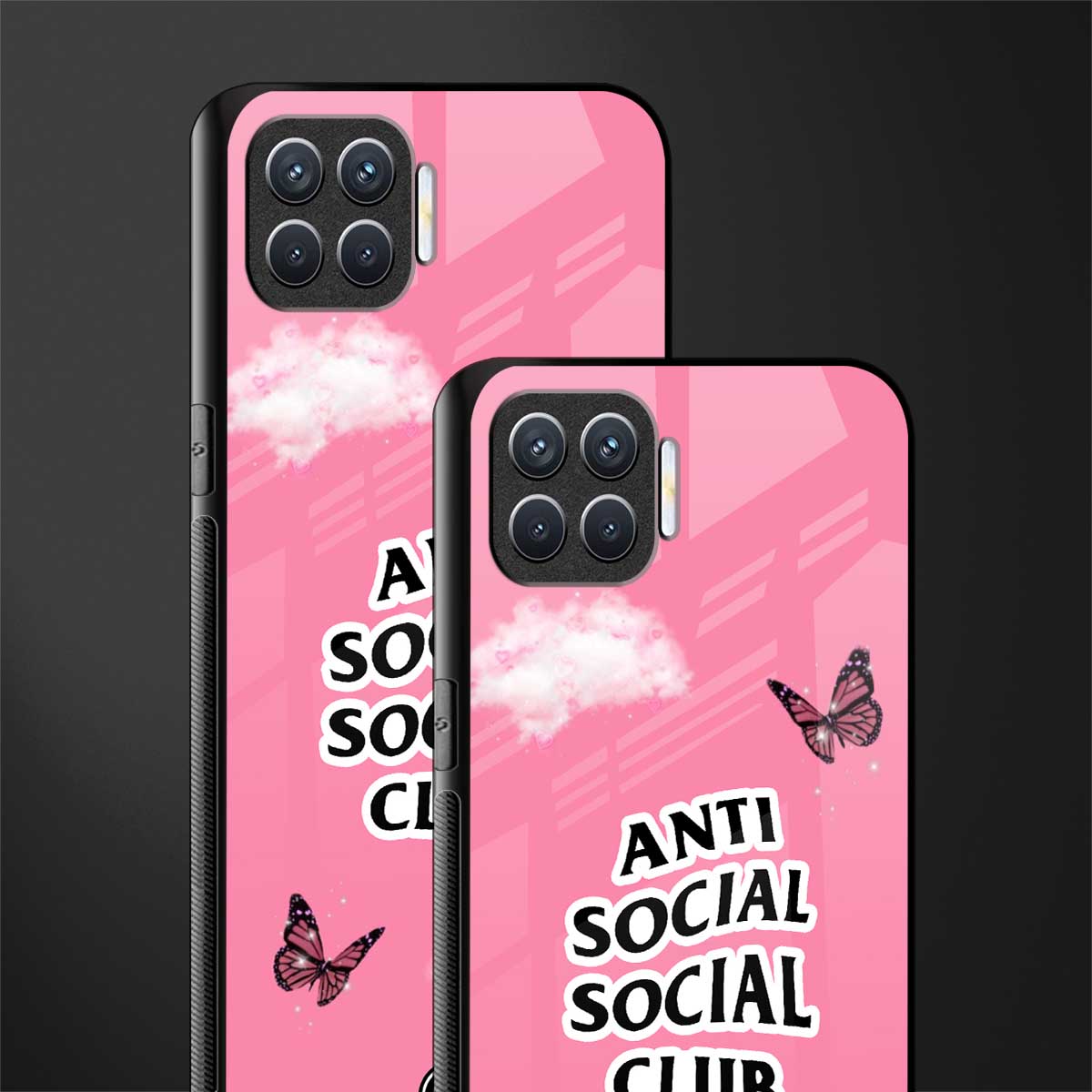 anti social social club pink edition glass case for oppo f17 image-2