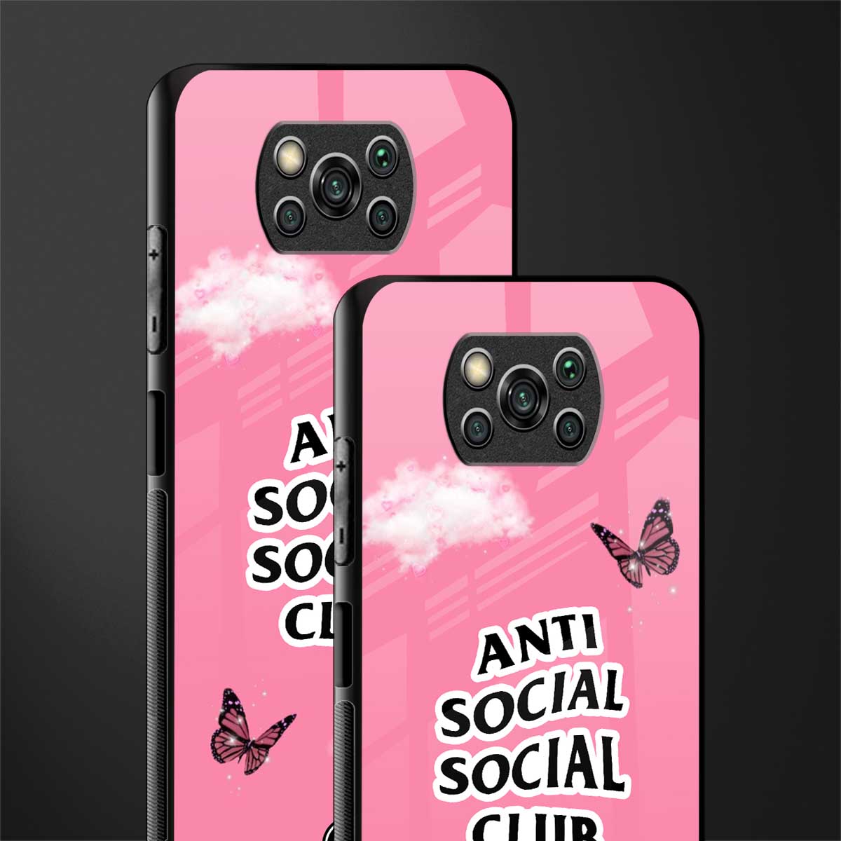anti social social club pink edition glass case for poco x3 pro image-2
