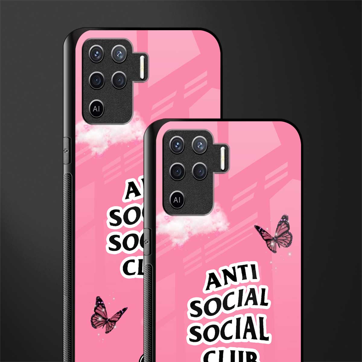 anti social social club pink edition glass case for oppo f19 pro image-2
