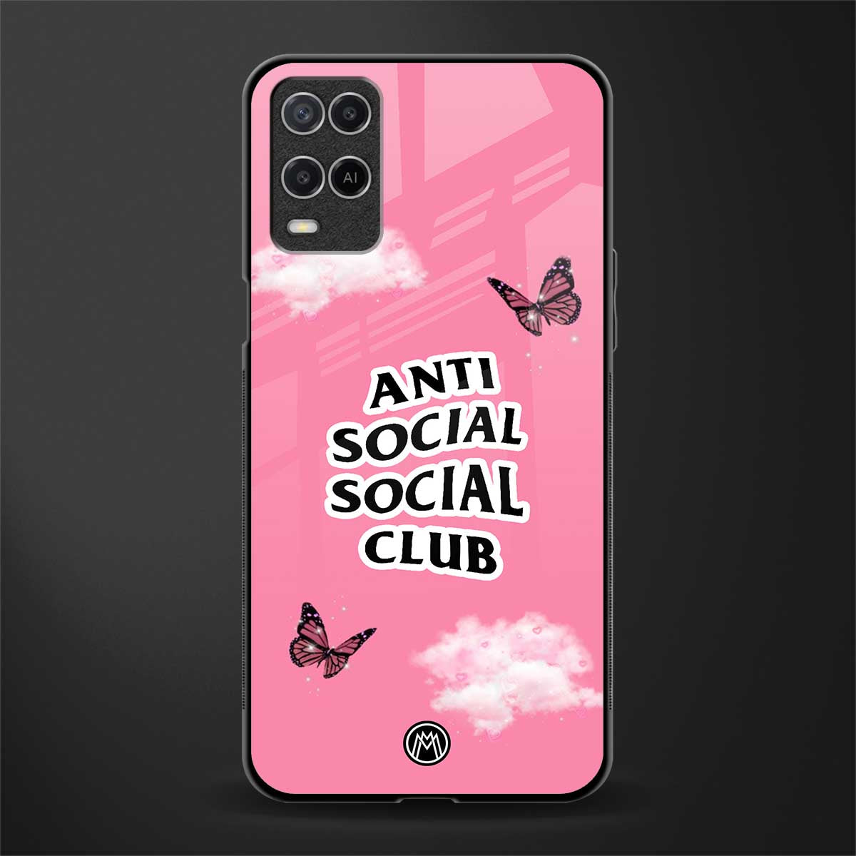 anti social social club pink edition glass case for oppo a54 image
