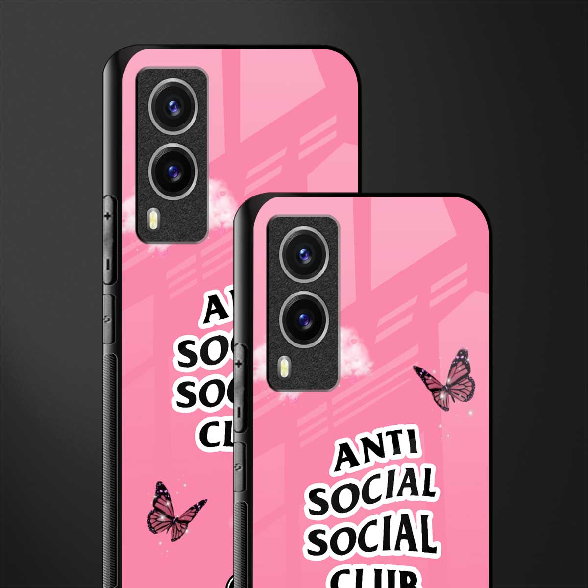 anti social social club pink edition glass case for vivo v21e 5g image-2