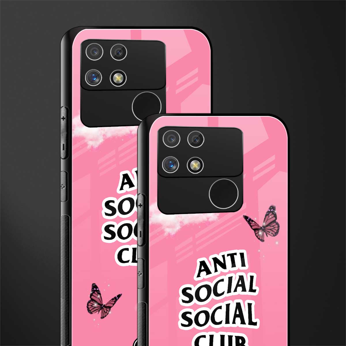 anti social social club pink edition back phone cover | glass case for realme narzo 50a
