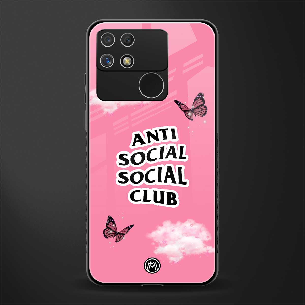 anti social social club pink edition back phone cover | glass case for realme narzo 50a