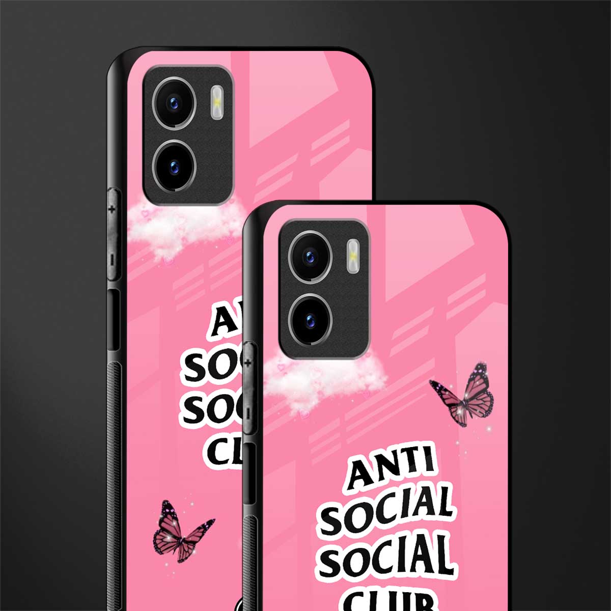 anti social social club pink edition glass case for vivo y15s image-2
