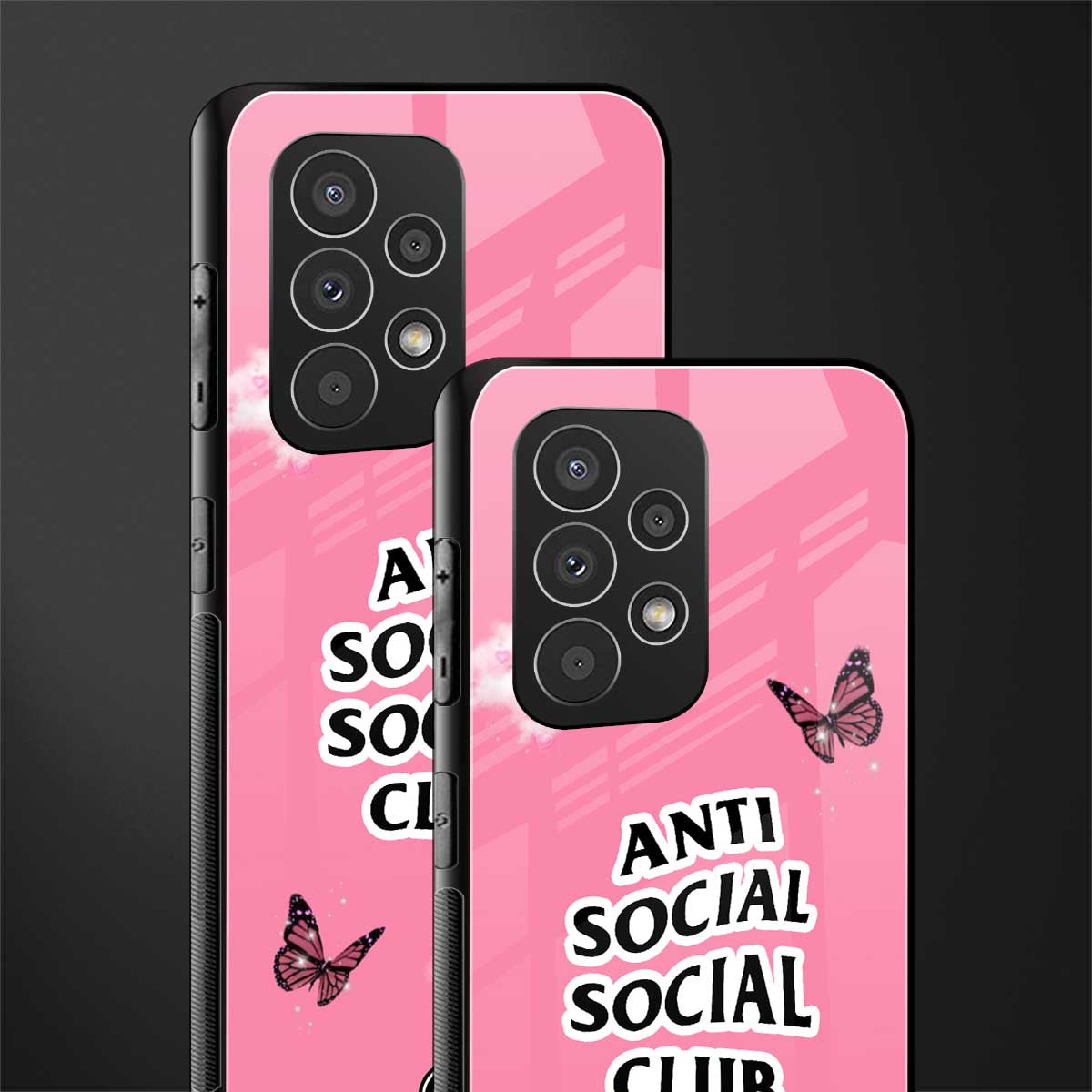 anti social social club pink edition back phone cover | glass case for samsung galaxy a23