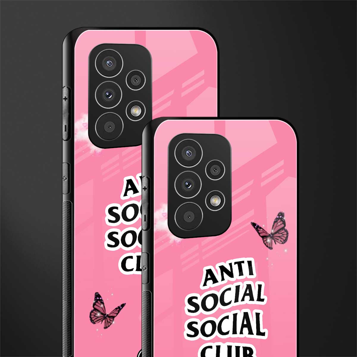 anti social social club pink edition back phone cover | glass case for samsung galaxy a53 5g