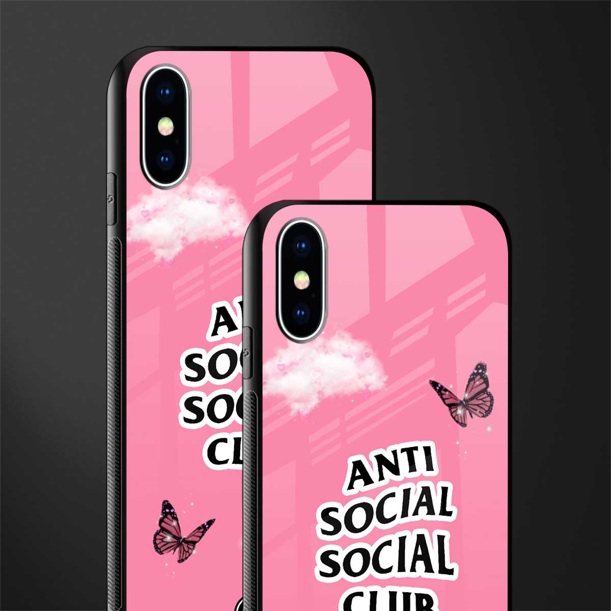 anti social social club pink edition glass case for iphone xs image-2