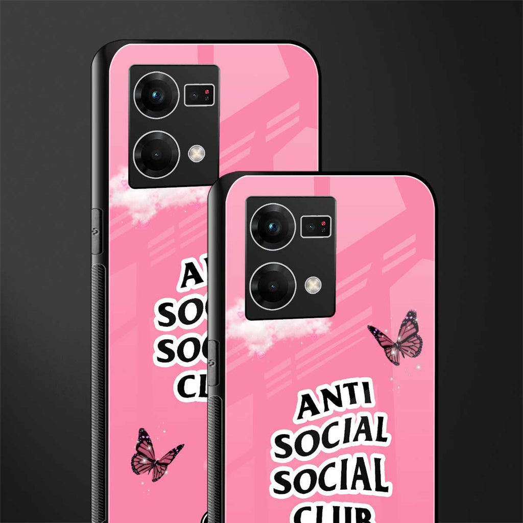 anti social social club pink edition back phone cover | glass case for oppo f21 pro 4g