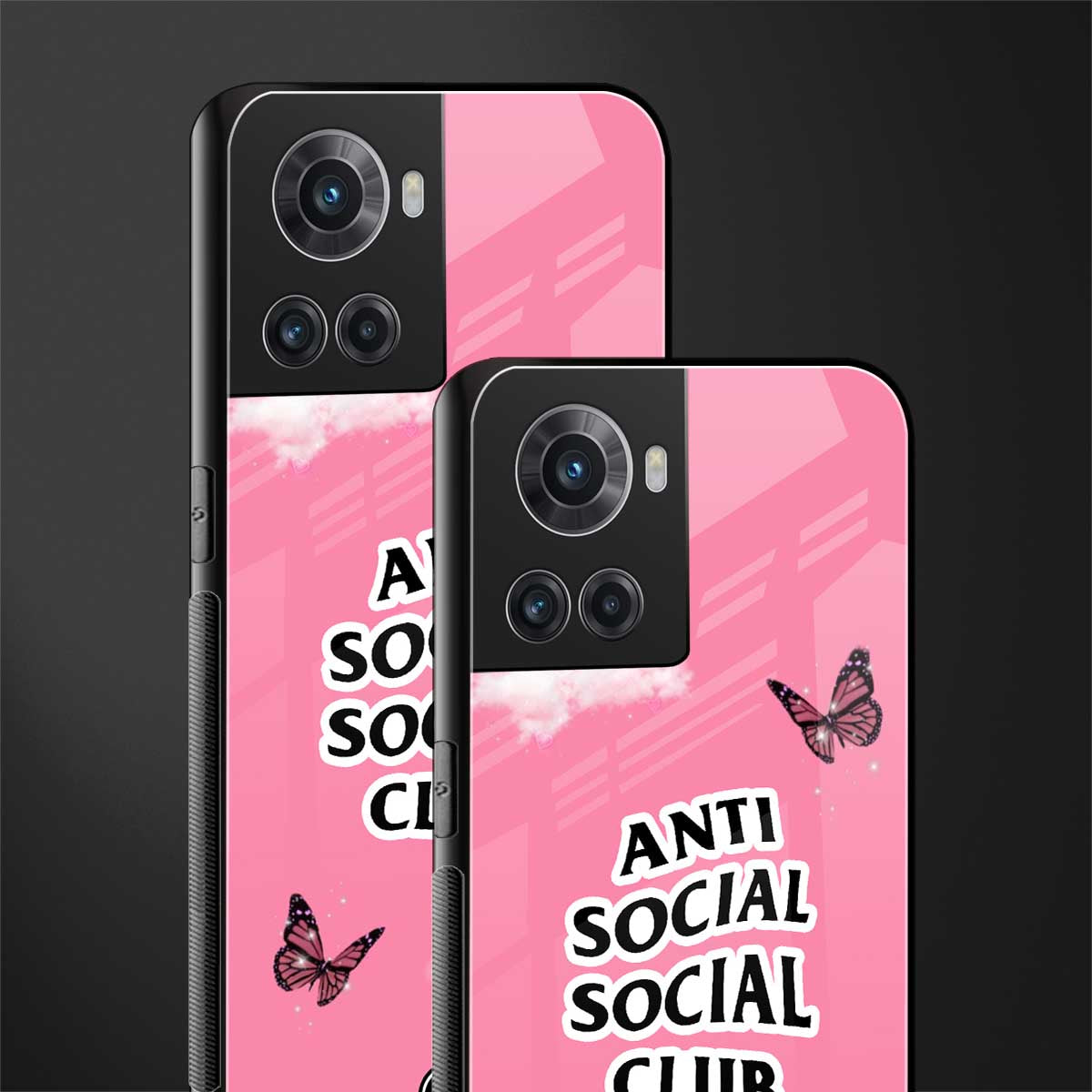 anti social social club pink edition back phone cover | glass case for oneplus 10r 5g