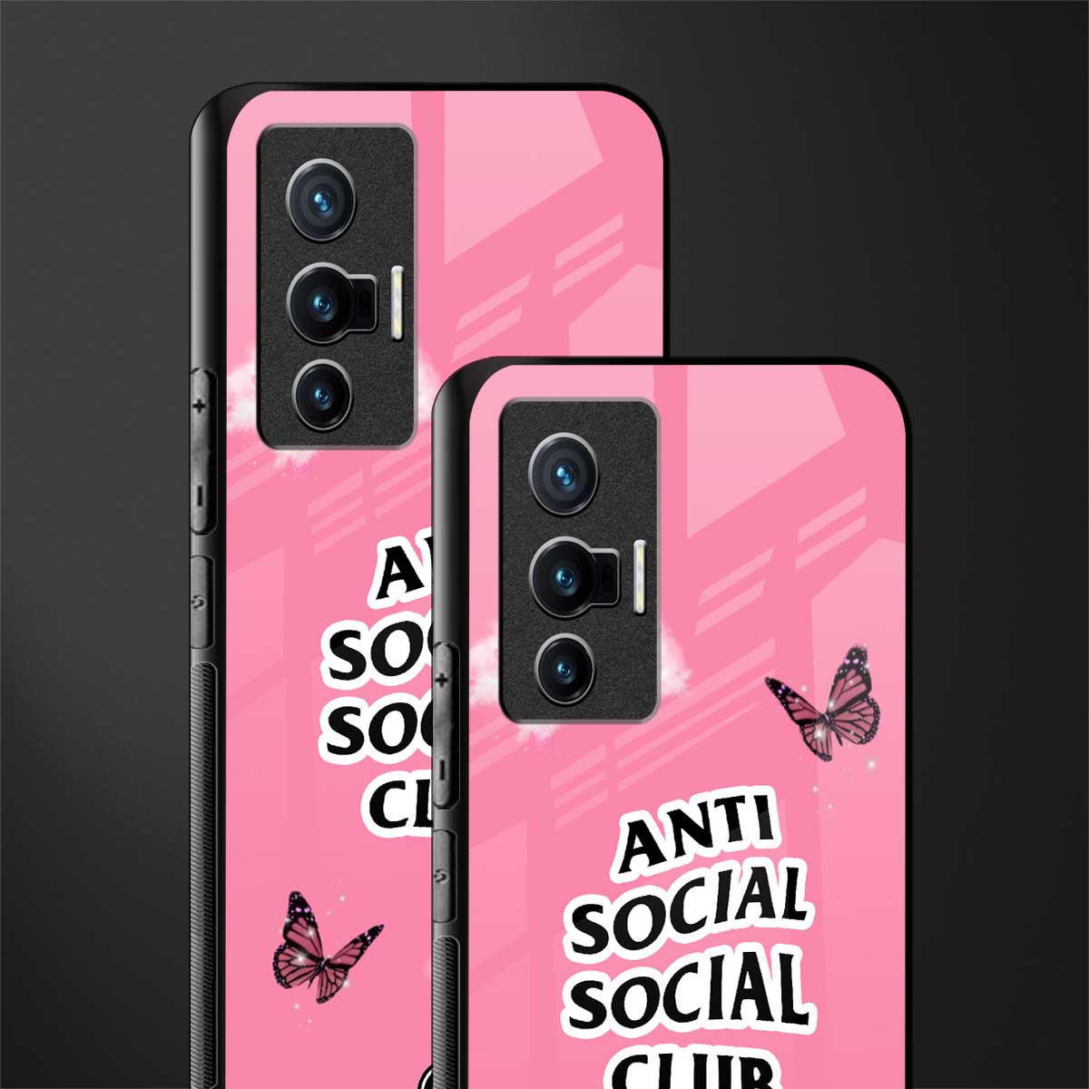 anti social social club pink edition glass case for vivo x70 image-2