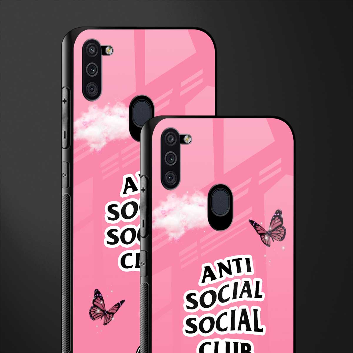 anti social social club pink edition glass case for samsung galaxy m11 image-2
