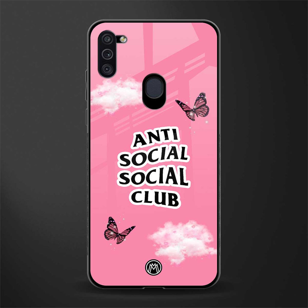 anti social social club pink edition glass case for samsung galaxy m11 image