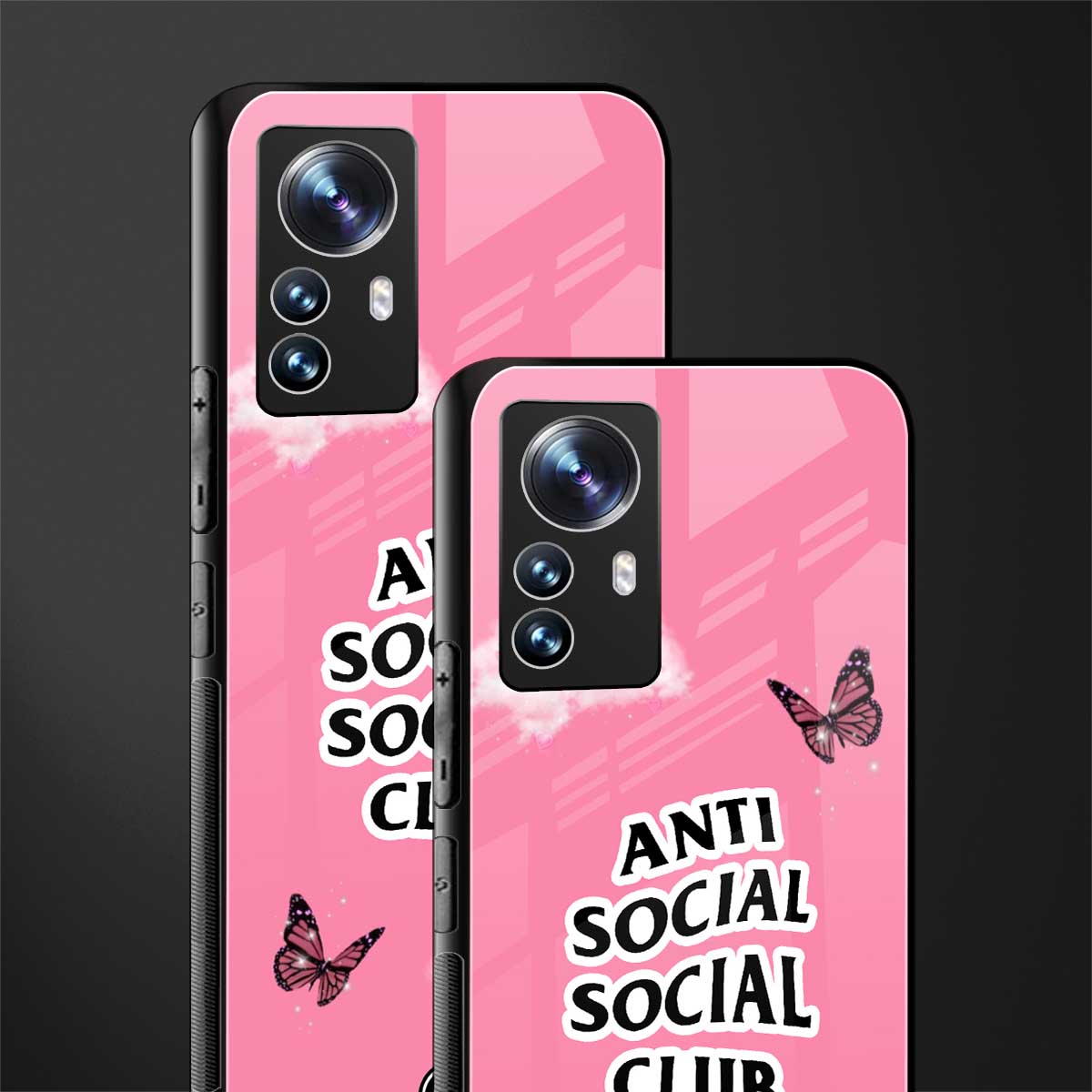 anti social social club pink edition back phone cover | glass case for xiaomi 12 pro