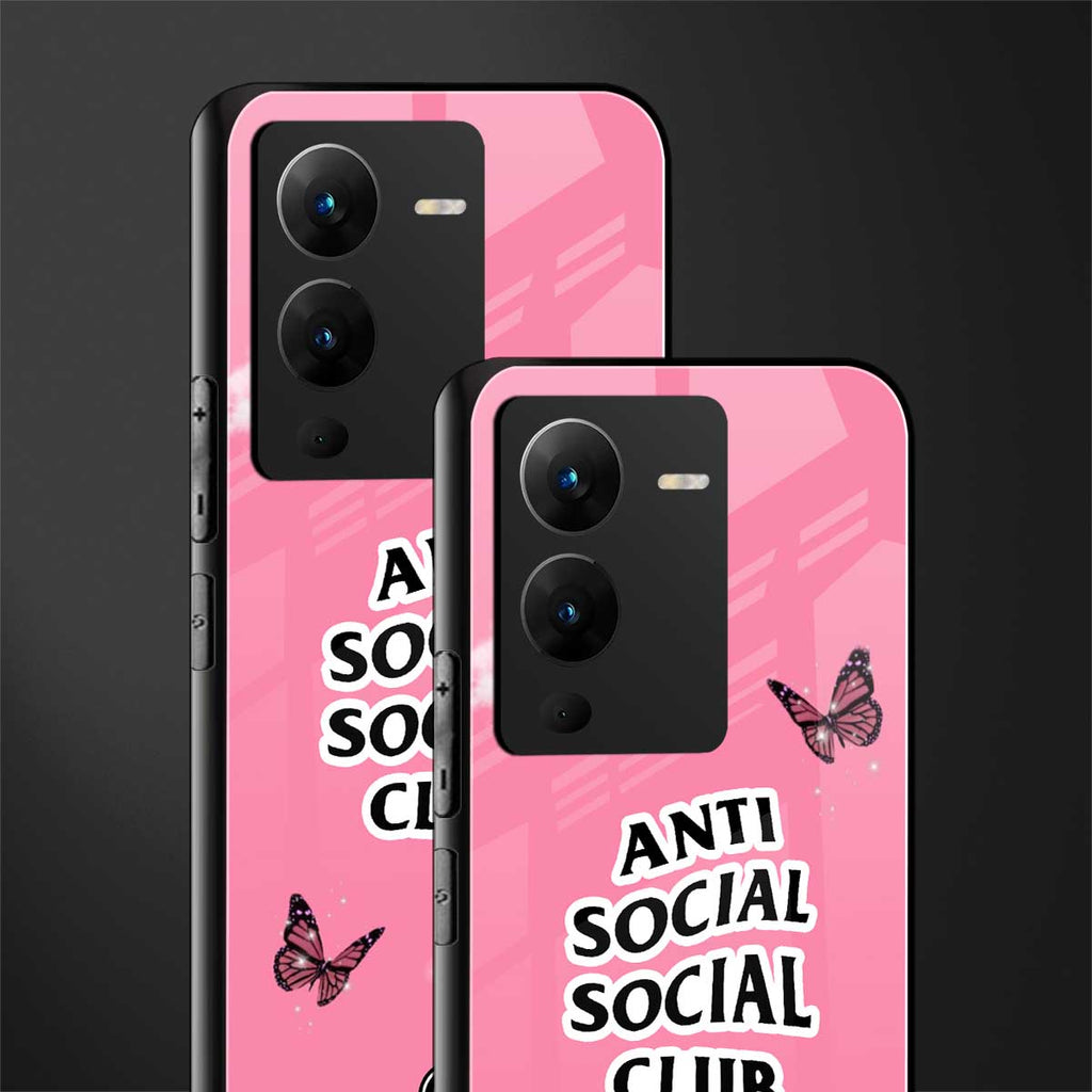 anti social social club pink edition back phone cover | glass case for vivo v25 pro 5g