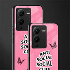 anti social social club pink edition back phone cover | glass case for vivo v25 pro 5g