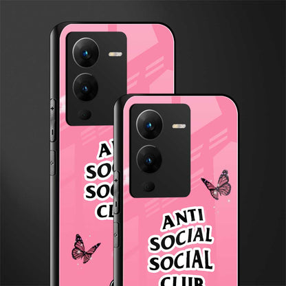 anti social social club pink edition back phone cover | glass case for vivo v25 pro 5g