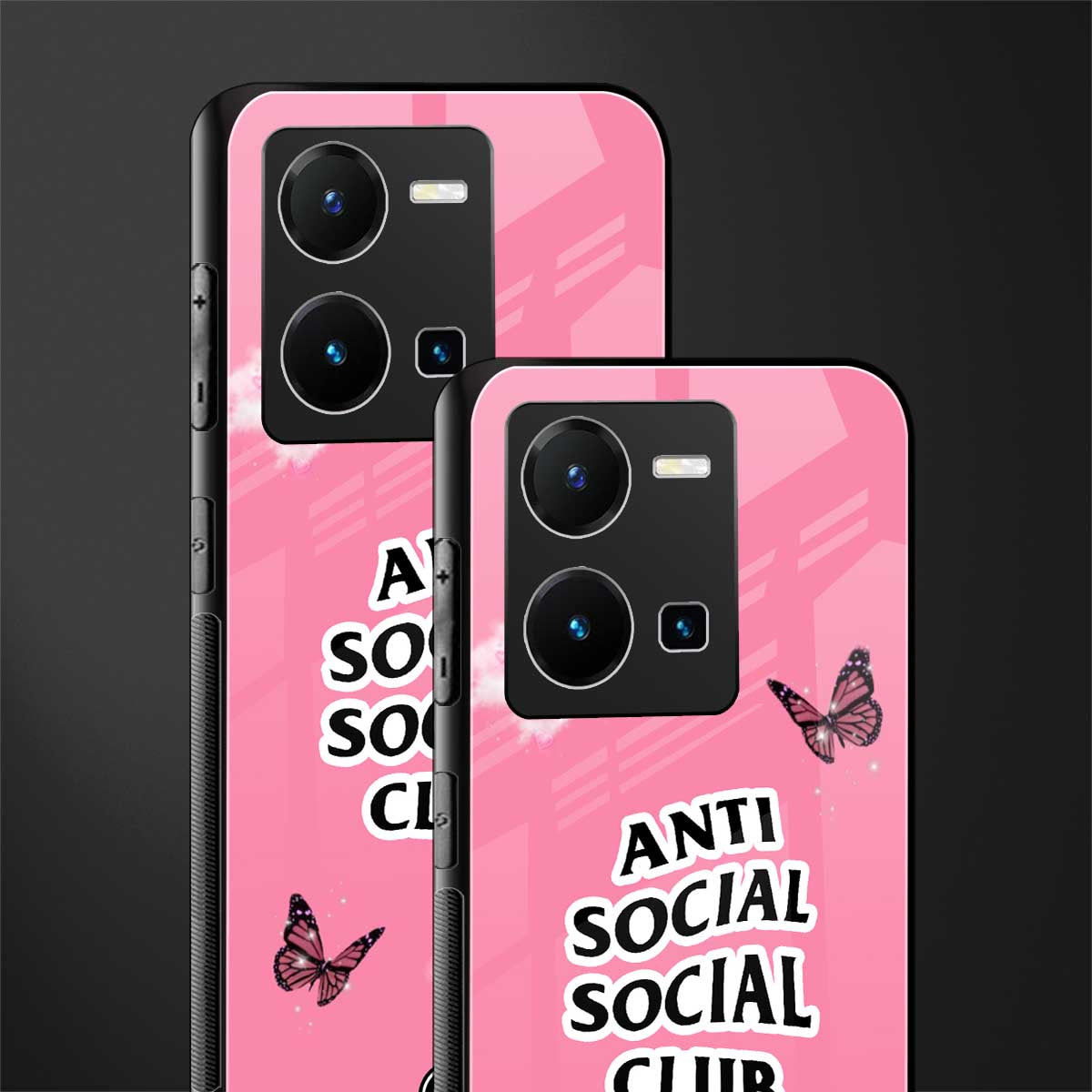 anti social social club pink edition back phone cover | glass case for vivo y35 4g