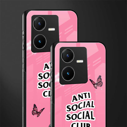 anti social social club pink edition back phone cover | glass case for vivo y22