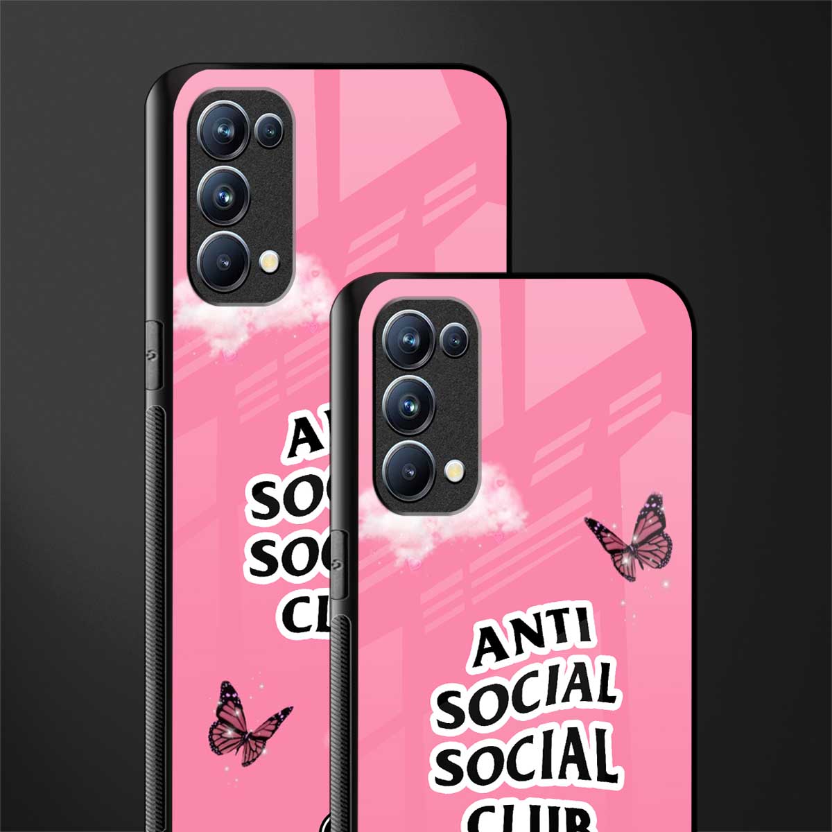 anti social social club pink edition back phone cover | glass case for oppo reno 5