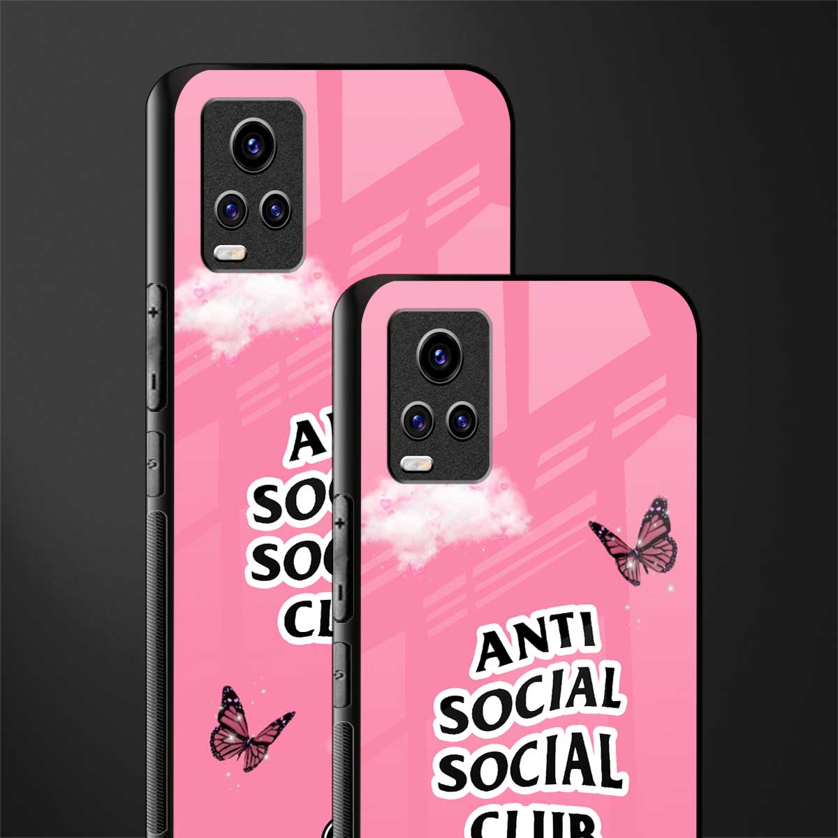 anti social social club pink edition back phone cover | glass case for vivo v21e 4g