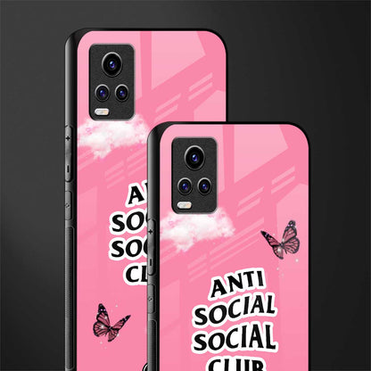 anti social social club pink edition back phone cover | glass case for vivo v21e 4g