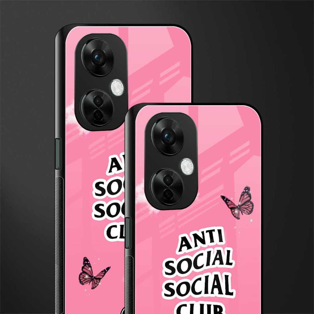 anti social social club pink edition back phone cover | glass case for oneplus nord ce 3 lite