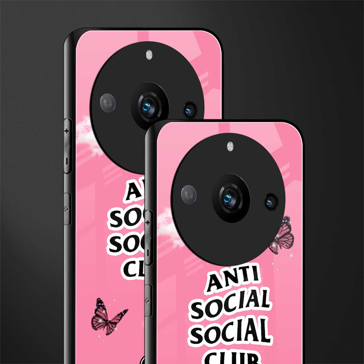 anti social social club pink edition back phone cover | glass case for realme 11 pro 5g
