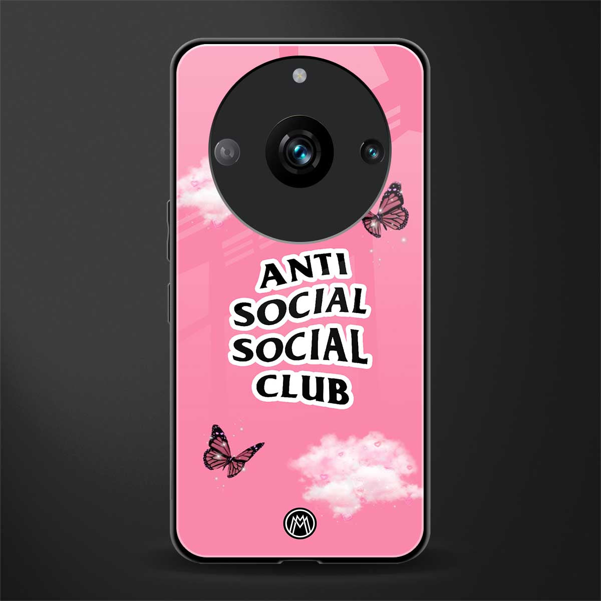 anti social social club pink edition back phone cover | glass case for realme 11 pro 5g
