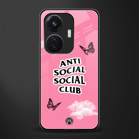 anti social social club pink edition back phone cover | glass case for vivo t1 44w 4g