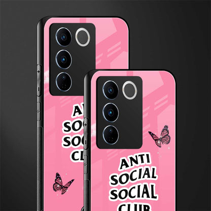 anti social social club pink edition back phone cover | glass case for vivo v27 pro 5g