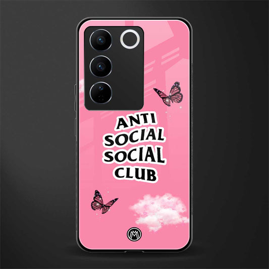 anti social social club pink edition back phone cover | glass case for vivo v27 pro 5g